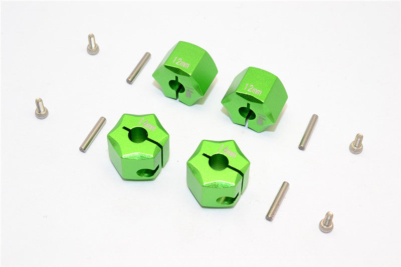 Aluminum Wheel Hex Adapter 14mmx12mm - 4Pcs Set Green