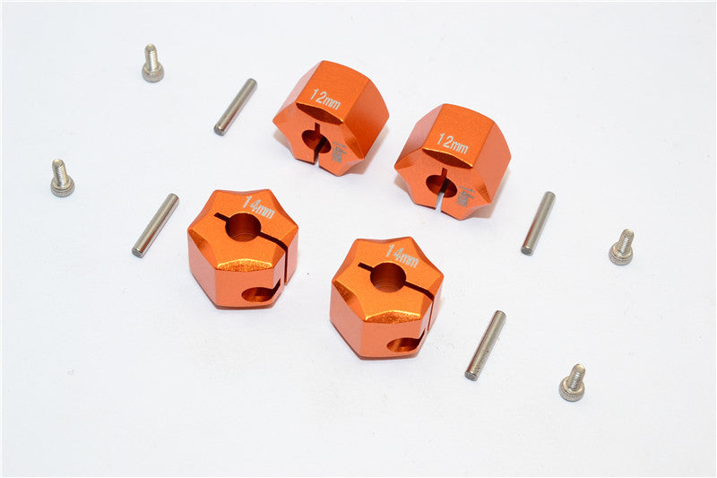 Aluminum Wheel Hex Adapter 14mmx12mm - 4Pcs Set Orange