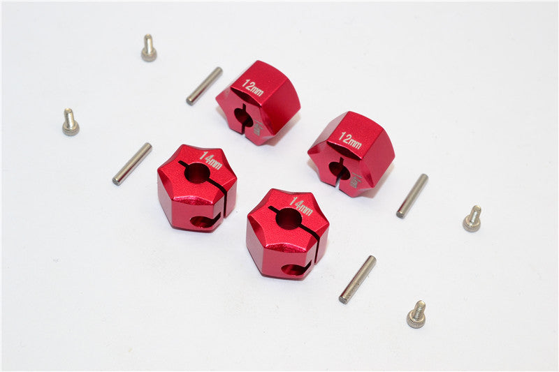 Aluminum Wheel Hex Adapter 14mmx12mm - 4Pcs Set Red