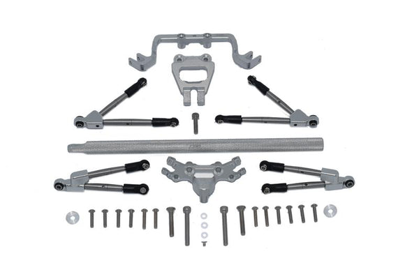 Aluminum Front & Rear Tie Rods With Stabilizer + Center Brace Bar & Mount For 1/10 Traxxas HOSS 4X4 VXL 90076-4 - 31Pc Set Gray Silver