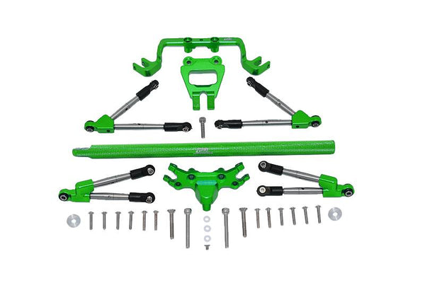 Aluminum Front & Rear Tie Rods With Stabilizer + Center Brace Bar & Mount For 1/10 Traxxas HOSS 4X4 VXL 90076-4 - 31Pc Set Green