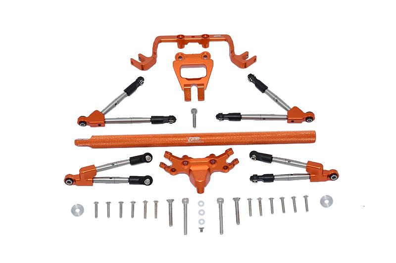 Aluminum Front & Rear Tie Rods With Stabilizer + Center Brace Bar & Mount For 1/10 Traxxas HOSS 4X4 VXL 90076-4 - 31Pc Set Orange