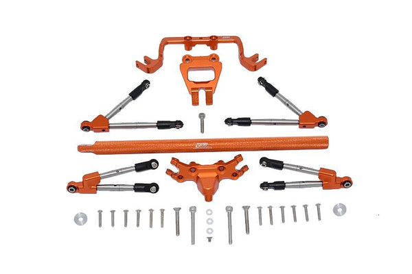 Aluminum Front & Rear Tie Rods With Stabilizer + Center Brace Bar & Mount For 1/10 Traxxas HOSS 4X4 VXL 90076-4 - 31Pc Set Orange