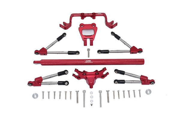 Aluminum Front & Rear Tie Rods With Stabilizer + Center Brace Bar & Mount For 1/10 Traxxas HOSS 4X4 VXL 90076-4 - 31Pc Set Red