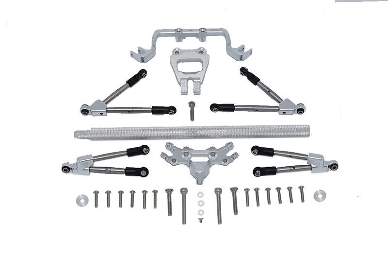 Aluminum Front & Rear Tie Rods With Stabilizer + Center Brace Bar & Mount For 1/10 Traxxas HOSS 4X4 VXL 90076-4 - 31Pc Set Silver