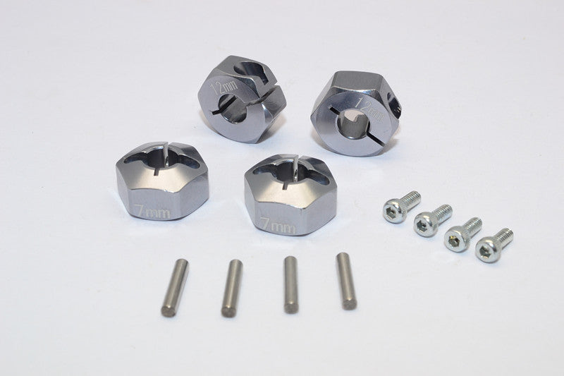 HSP 94103 Aluminum Hex Adapter 12mm x 7mm - 4Pcs Set Gray Silver