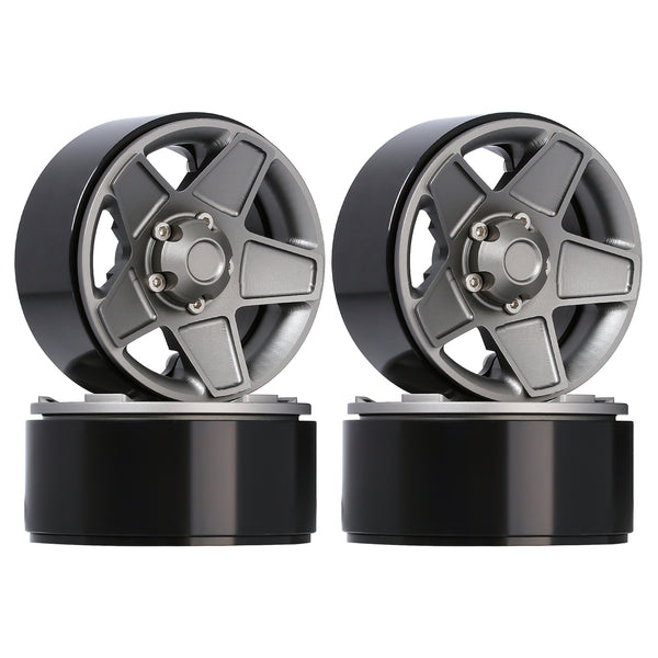 Metal 1.9" Beadlock 5-Spokes Wheel Rim Hub for 1/10 RC Crawler Traxxas TRX4 Axial SCX10 90046 Defender D90 D110 - 4Pc Set Grey