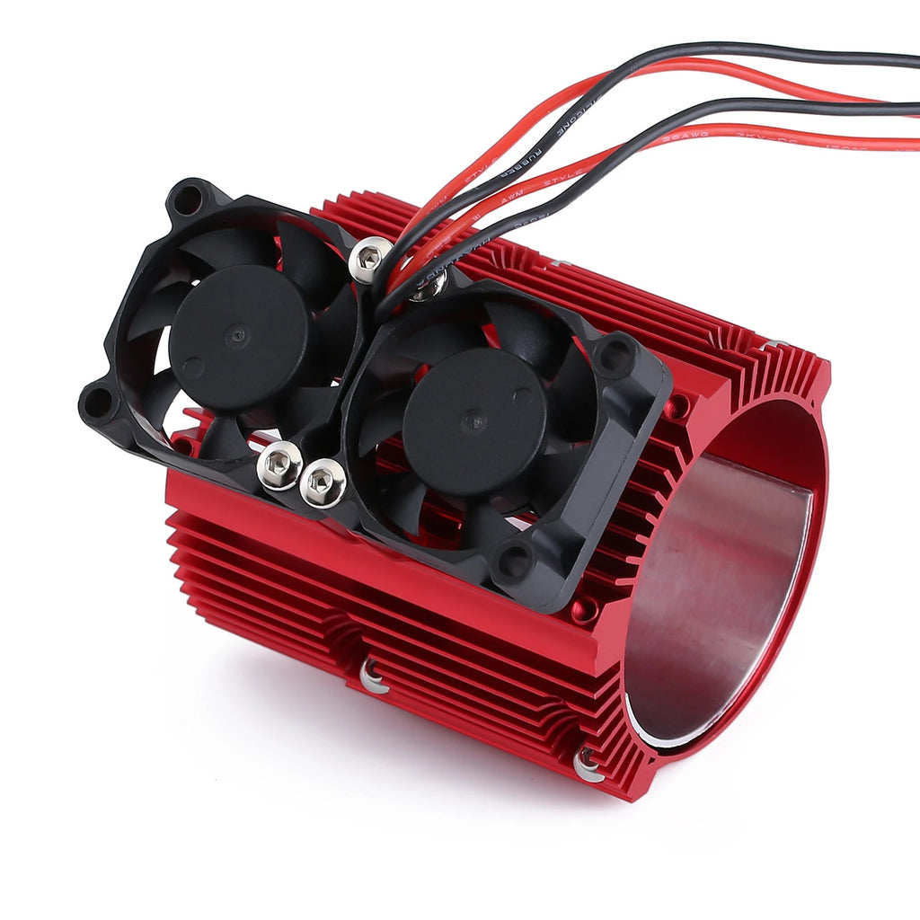Metal Dual Fan 41-43mm Motor Radiator Heat Sink for 1/8 RC Car Monster Truck Traxxas SUMMIT E-REVO - 1 Set Red