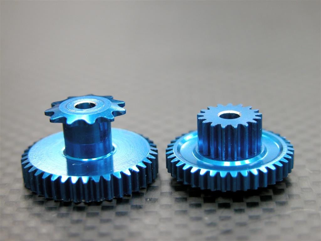 Kyosho Motorcycle NSR500 Aluminum Wheel Gear Assembly (KM155-17T36T, KM153-11T39T) Install With GPM KM012A Gear Box - 2Pcs Set Blue
