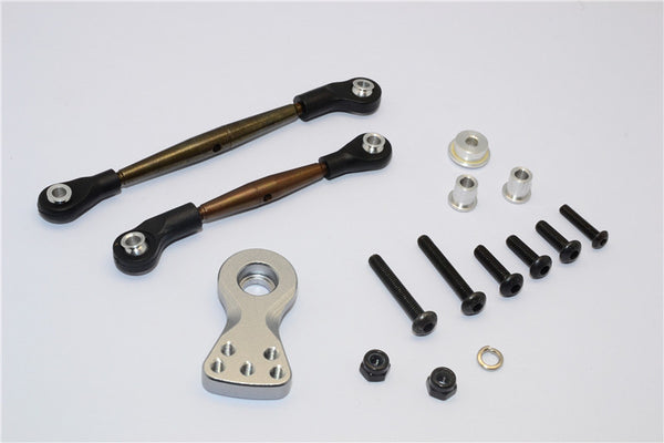 Tamiya Lunch Box Spring Steel Modified Anti-Thread Steering Tie Rod With Servo Horn - 1 Set Gray Silver