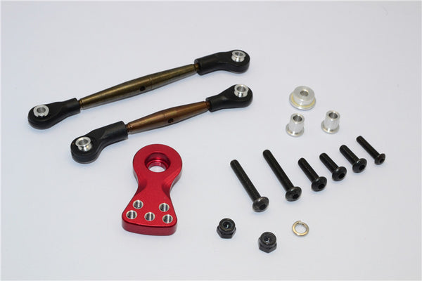 Tamiya Lunch Box Spring Steel Modified Anti-Thread Steering Tie Rod With Servo Horn - 1 Set Red