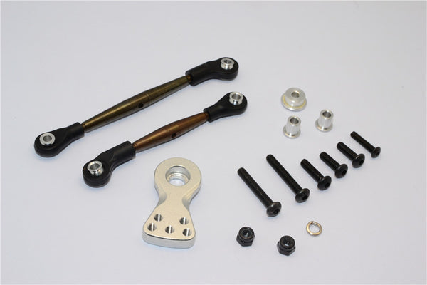 Tamiya Lunch Box Spring Steel Modified Anti-Thread Steering Tie Rod With Servo Horn - 1 Set Silver