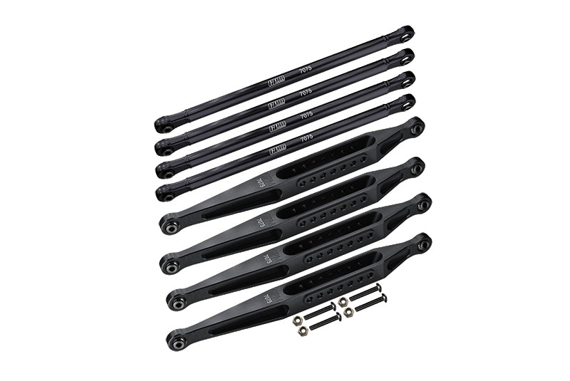 Aluminum 7075-T6 Upper & Lower Link Bar Set For Losi 1:8 LMT 4WD Solid Axle Monster Truck LOS04022 / Son-uva Digger LOS04021 Upgrades - Black