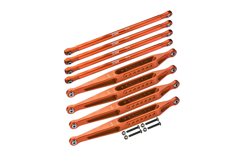 Aluminum 7075-T6 Upper & Lower Link Bar Set For Losi 1:8 LMT 4WD Solid Axle Monster Truck LOS04022 / Son-uva Digger LOS04021 Upgrades - Orange