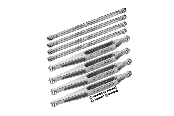 Aluminum 7075-T6 Upper & Lower Link Bar Set For Losi 1:8 LMT 4WD Solid Axle Monster Truck LOS04022 / Son-uva Digger LOS04021 Upgrades - Silver