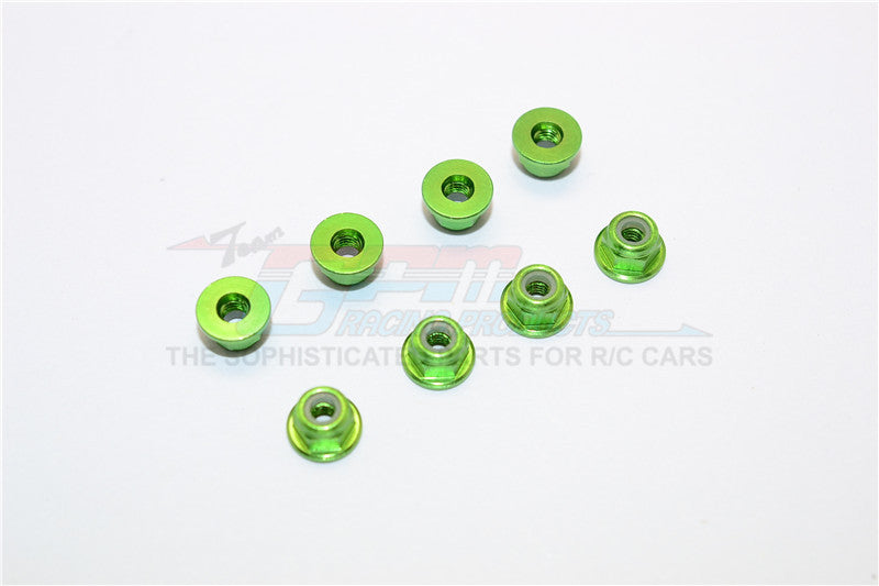 Aluminum 3mm Flanged Lock Nuts - 8Pcs Green