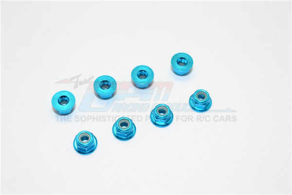 Aluminum 3mm Flanged Lock Nuts - 8Pcs Light Blue