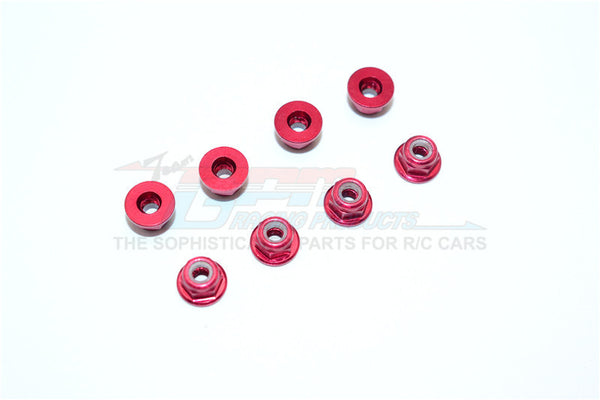 Aluminum 3mm Flanged Lock Nuts - 8Pcs Red