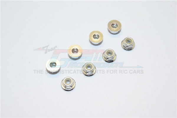 Aluminum 3mm Flanged Lock Nuts - 8Pcs Silver