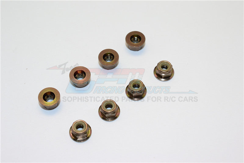 Aluminum 4mm Flanged Lock Nuts - 8Pcs Brown