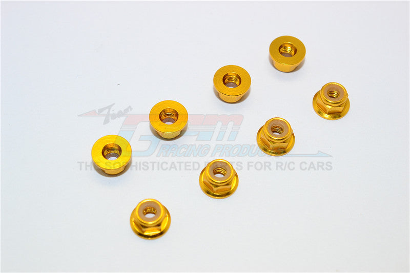 Aluminum 4mm Flanged Lock Nuts - 8Pcs Gold