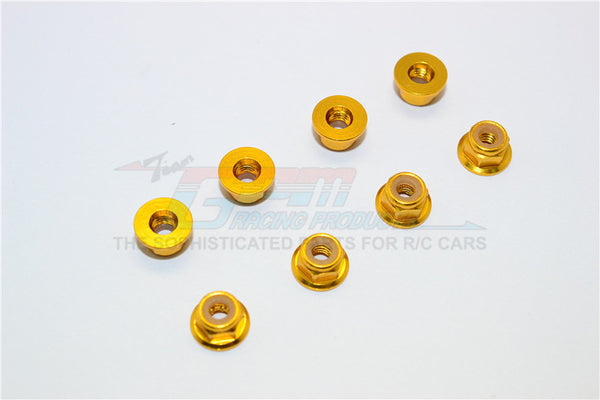 Aluminum 4mm Flanged Lock Nuts - 8Pcs Gold