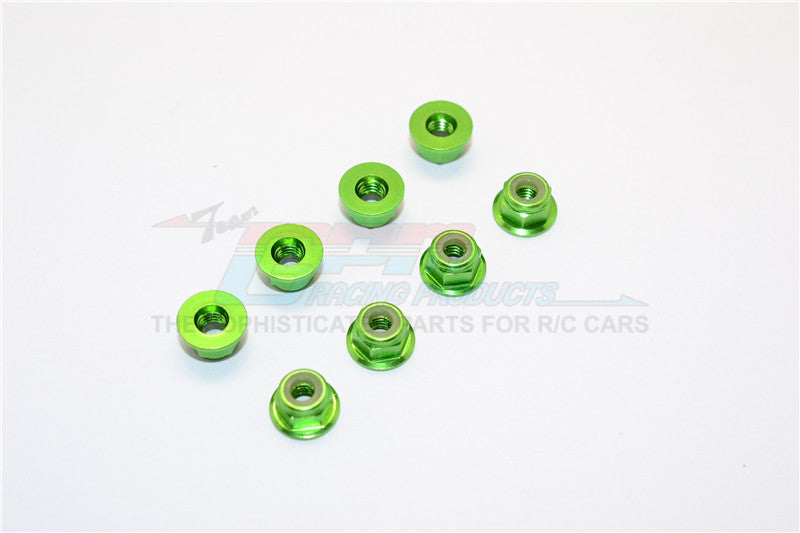 Aluminum 4mm Flanged Lock Nuts - 8Pcs Green