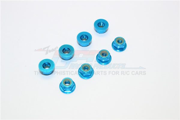 Aluminum 4mm Flanged Lock Nuts - 8Pcs Light Blue