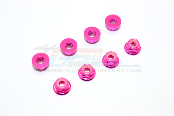 Aluminum 4mm Flanged Lock Nuts - 8Pcs Pink