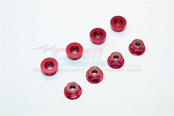 Aluminum 4mm Flanged Lock Nuts - 8Pcs Red