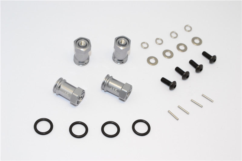 Team Losi Mini 8ight Aluminum Hex Wideners (+15mm) - 4Pcs Set Gray Silver