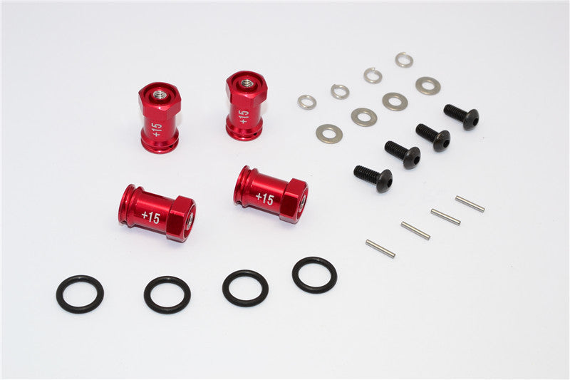 Team Losi Mini 8ight Aluminum Hex Wideners (+15mm) - 4Pcs Set Red