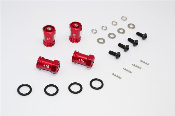 Team Losi Mini 8ight Aluminum Hex Wideners (+15mm) - 4Pcs Set Red