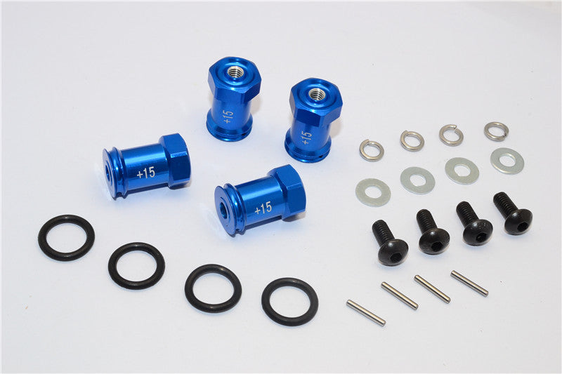 Team Losi Mini 8ight Aluminum Hex Wideners (+15mm) - 4Pcs Set Blue