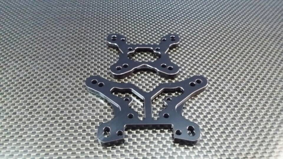 Team Losi Mini 8ight Aluminum Front + Rear Shock Tower (Thicker) -2Pcs Set Black