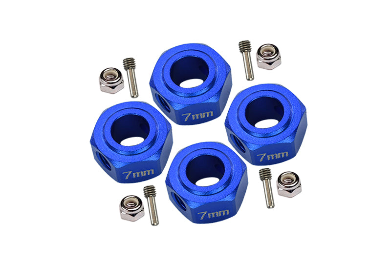 Aluminium Hex Adapter (12mmx7mm) For Arrma 1:10 GRANITE / BIG ROCK 3S / BIG ROCK V3 3S / VORTEKS 3S / SENTON 3S / 1:8 VENDETTA 3S - 4Pc Set Blue