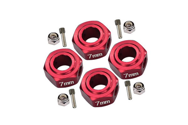 Aluminium Hex Adapter (12mmx7mm) For Arrma 1:10 GRANITE / BIG ROCK 3S / BIG ROCK V3 3S / VORTEKS 3S / SENTON 3S / 1:8 VENDETTA 3S - 4Pc Set Red