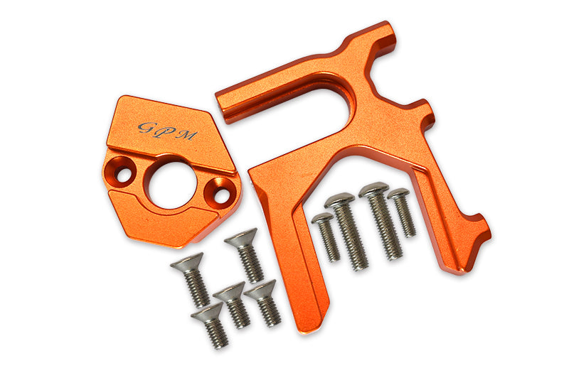 Aluminum Center Differential (Rear) + Motor Mount For Arrma 1:8 KRATON / OUTCAST / NOTORIOUS / TYPHON / TALION / KRATON V5 / NOTORIOUS V5 / 1:7 INFRACTION / INFRACTION V2 / LIMITLESS - 2Pc Set Orange