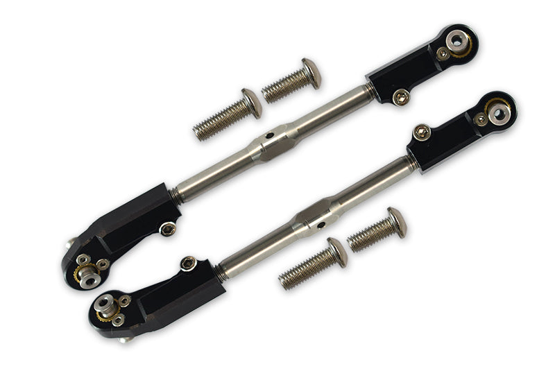Aluminum + Stainless Steel Adjustable Front Steering Tie Rod for Arrma 1:8 KRATON / TALION / NOTORIOUS / OUTCAST / KRATON V5 / NOTORIOUS V5 / 1:7 FIRETEAM - 2Pc Set Black