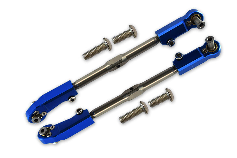 Aluminum + Stainless Steel Adjustable Front Steering Tie Rod for Arrma 1:8 KRATON / TALION / NOTORIOUS / OUTCAST / KRATON V5 / NOTORIOUS V5 / 1:7 FIRETEAM - 2Pc Set Blue