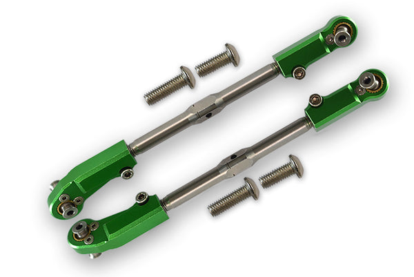 Aluminum + Stainless Steel Adjustable Front Steering Tie Rod for Arrma 1:8 KRATON / TALION / NOTORIOUS / OUTCAST / KRATON V5 / NOTORIOUS V5 / 1:7 FIRETEAM - 2Pc Set Green