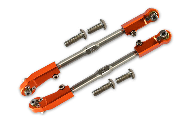 Aluminum + Stainless Steel Adjustable Front Steering Tie Rod for Arrma 1:8 KRATON / TALION / NOTORIOUS / OUTCAST / KRATON V5 / NOTORIOUS V5 / 1:7 FIRETEAM - 2Pc Set Orange