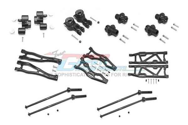 Arrma KRATON 6S BLX / OUTCAST 6S BLX Aluminum F Upper + Lower Arms, R Lower Arms, F+R Knuckle Arms, CVD Drive Shaft, 13mm Hex - Combo Pack 56Pc Set Black