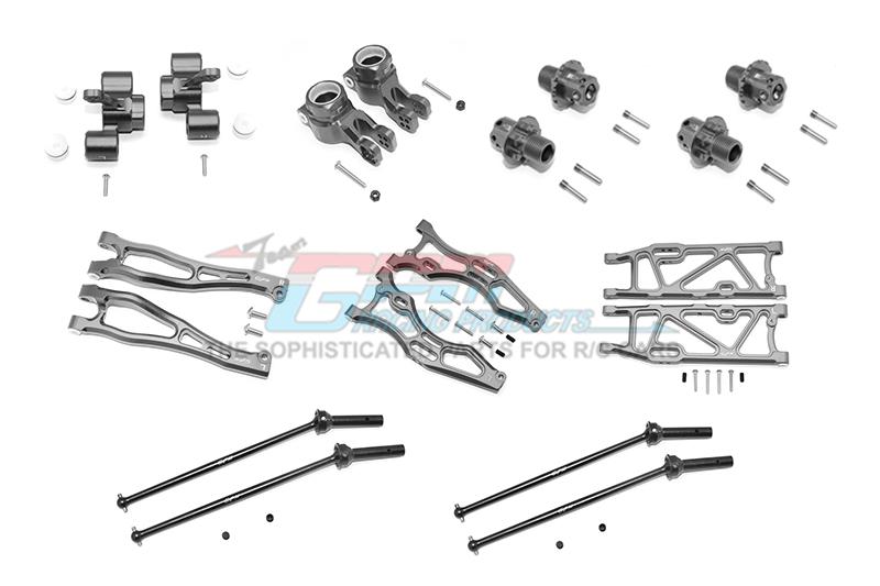 Arrma KRATON 6S BLX / OUTCAST 6S BLX Aluminum F Upper + Lower Arms, R Lower Arms, F+R Knuckle Arms, CVD Drive Shaft, 13mm Hex - Combo Pack 56Pc Set Gray Silver