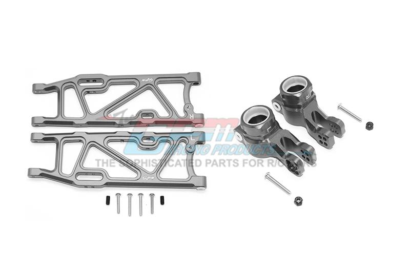 Arrma KRATON 6S BLX / OUTCAST 6S BLX Aluminum Rear Lower Arms + Rear Knuckle Arms - 14Pc Set Gray Silver