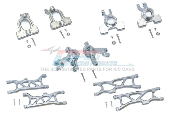 Arrma 1/10 KRATON 4S BLX Aluminum Front C-Hubs + Front & Rear Knuckle Arms + Front & Rear Lower Arms - 28Pc Set Gray Silver