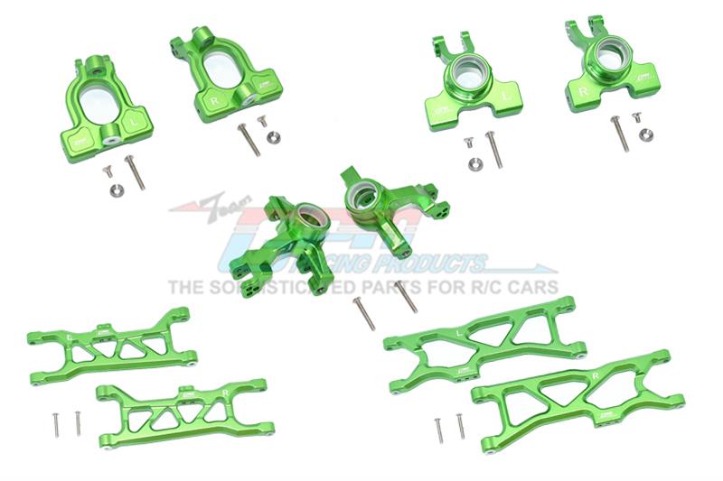 Arrma 1/10 KRATON 4S BLX Aluminum Front C-Hubs + Front & Rear Knuckle Arms + Front & Rear Lower Arms - 28Pc Set Green