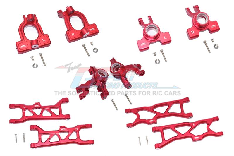 Arrma 1/10 KRATON 4S BLX Aluminum Front C-Hubs + Front & Rear Knuckle Arms + Front & Rear Lower Arms - 28Pc Set Red