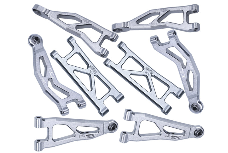 Aluminum 7075 Front And Rear Suspension Arms Set For Arrma 1/18 GRANITE GROM MEGA 380 Brushed 4X4 Monster Truck ARA2102 Upgrade Parts - Silver
