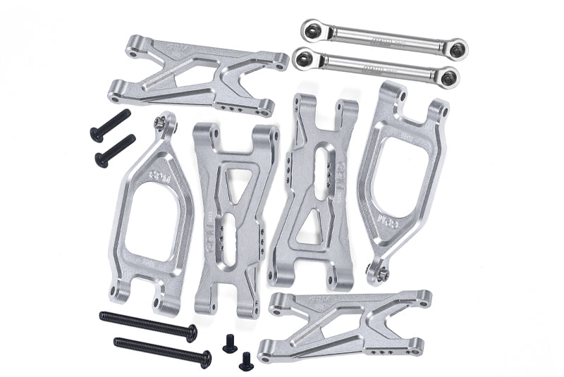 Aluminum 7075 Front Upper & Lower Suspension Arms + Rear Suspension Arms & Link Rod For Arrma 1/10 GORGON 4X2 Mega 550 Brushed Monster Truck-ARA3230 Upgrade Parts - Silver